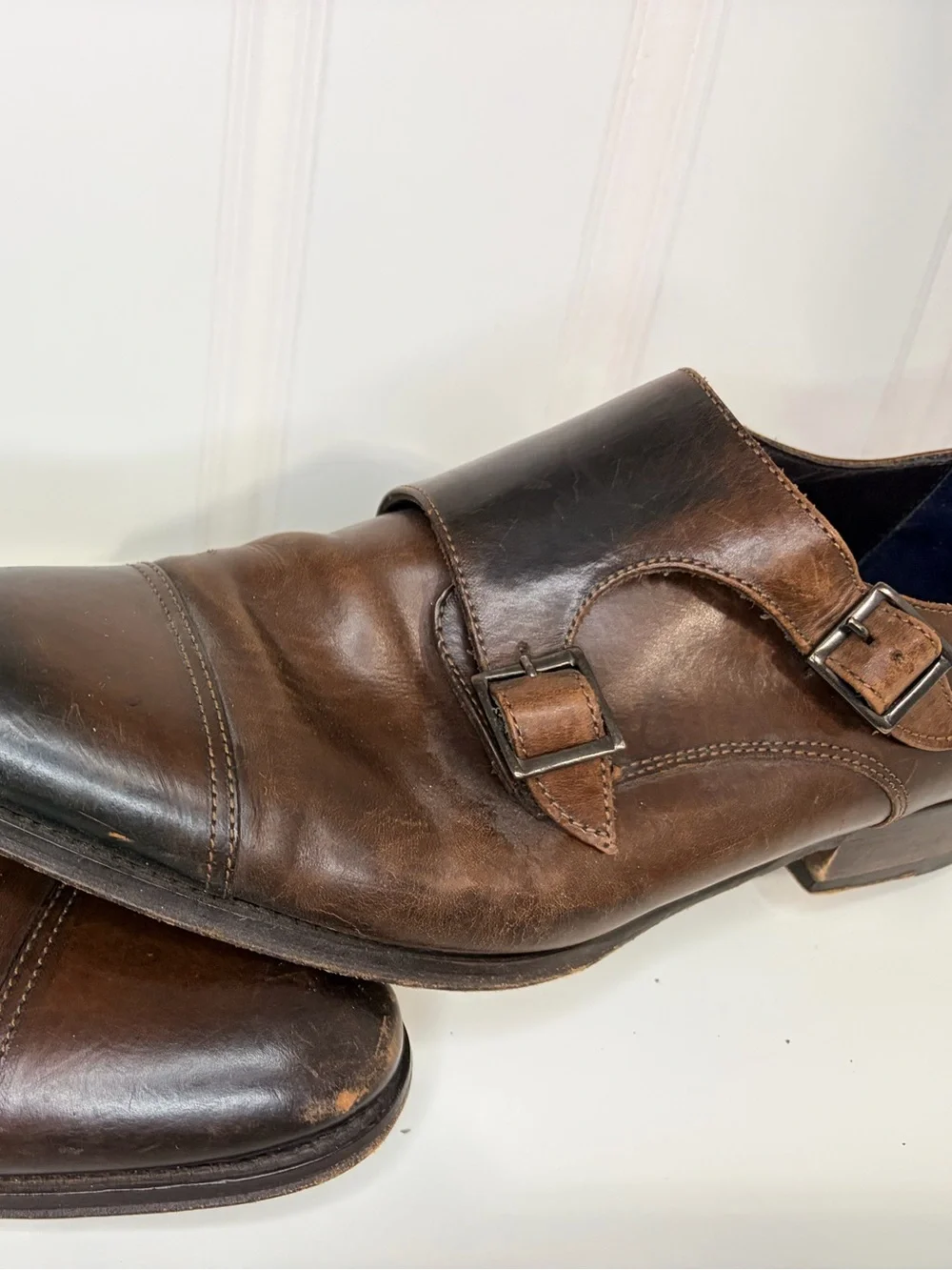 Suitsupply Brown Leather Double Monk Strap Almond Toe Dress Shoes US 6 M
